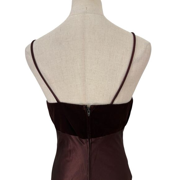 Vtg 90s Betsy & Adam Brown Velvet Satin Gown Slip Dress‎ Empire Waist Prom Hoco - Picture 6 of 13